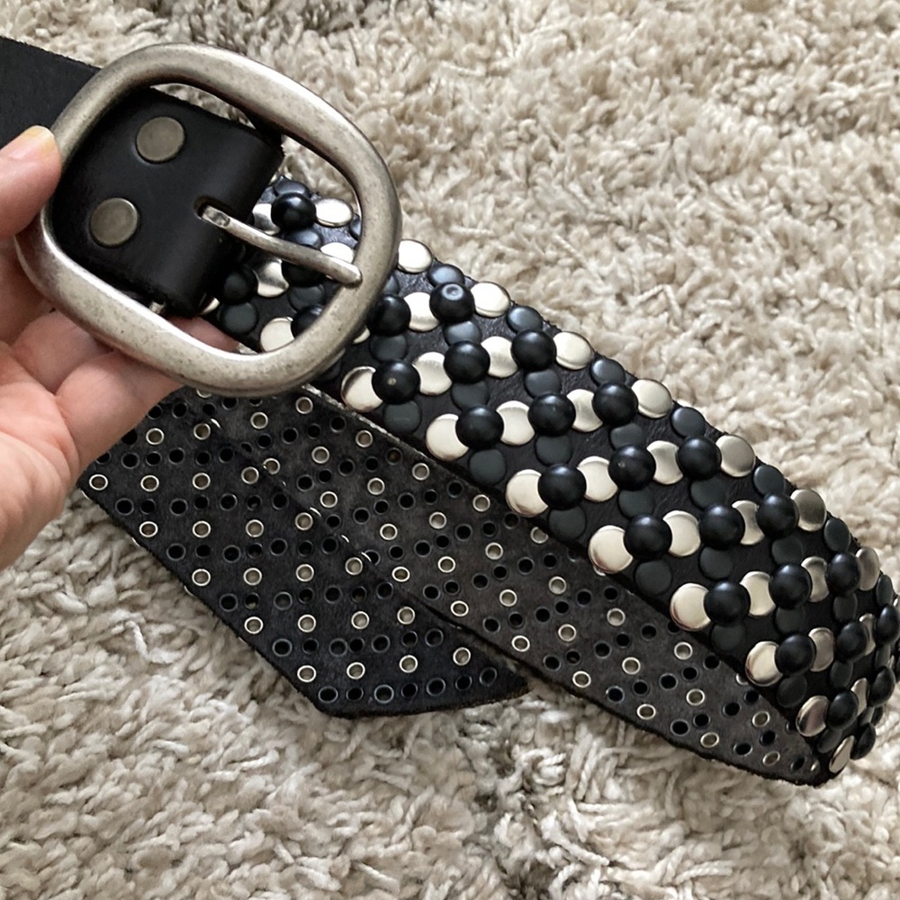 Amazing 3D studded beltworks leather belt made in Canada black and silver studs